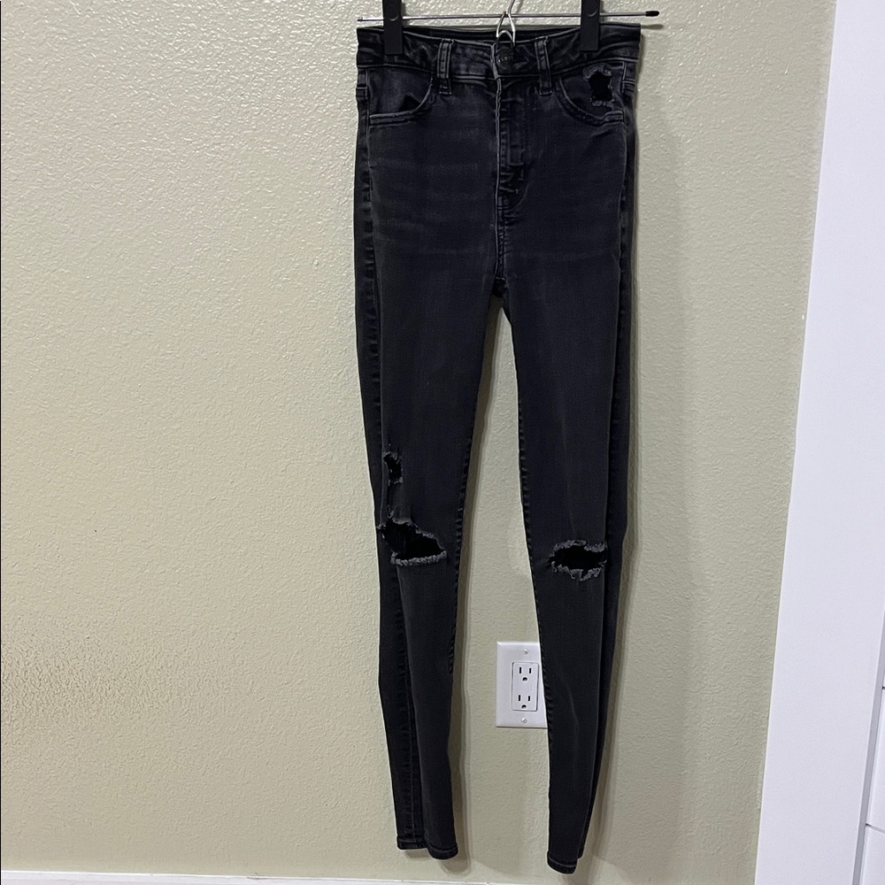 American Eagle Outfitters Charcoal Distressed Skinny Jeans